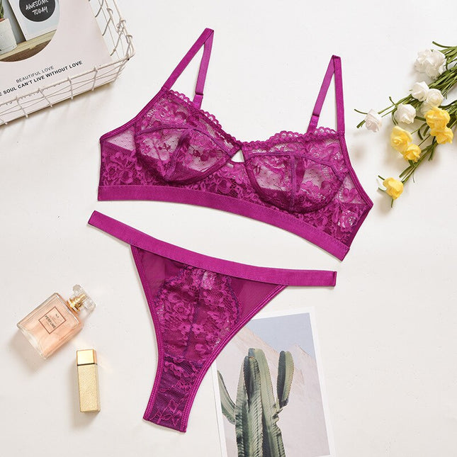 Damunderklädesset Sexiga Enfärgade Transparenta Blommor Bygel Behå Mode Genomskinliga Patchwork-trosor