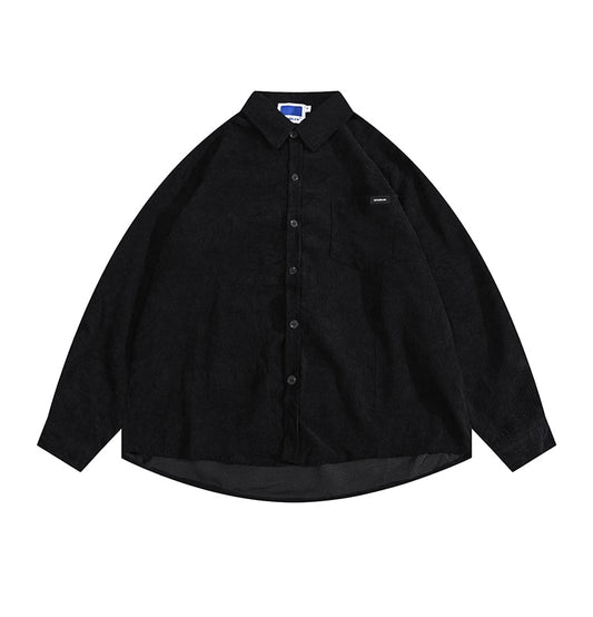 Men Corduroy Vintage Harajuku Shirts 2023 Autumn Mens Korean Fashions Button Up Shirts Male Long Sleeve Black Shirt 2XL