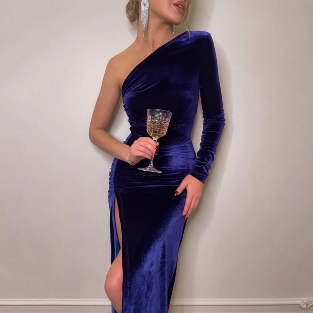 Samt Enges Etui-Kleid mit Schlitz – Elegantes Abend-Midi