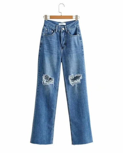 Fashion Denim Ripped Distressed Jeans Woman High Waist Flare Pants Bottom Streetwear Trousers Pants Jeans Ladies