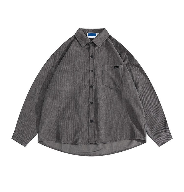 Men Corduroy Vintage Harajuku Shirts 2023 Autumn Mens Korean Fashions Button Up Shirts Male Long Sleeve Black Shirt 2XL
