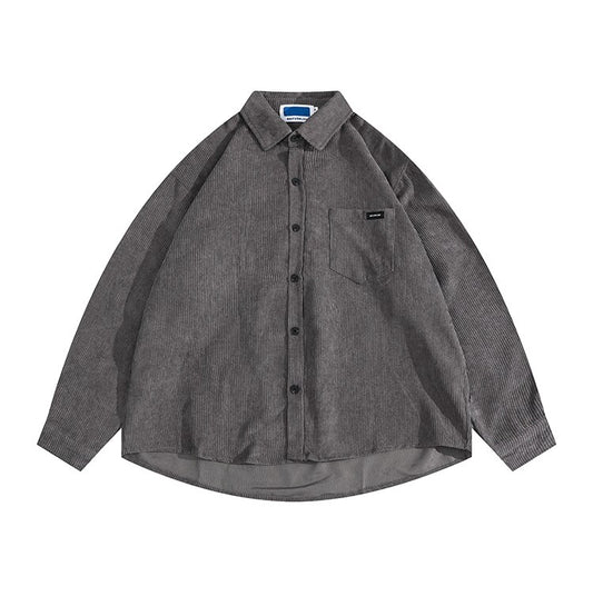 Men Corduroy Vintage Harajuku Shirts 2023 Autumn Mens Korean Fashions Button Up Shirts Male Long Sleeve Black Shirt 2XL