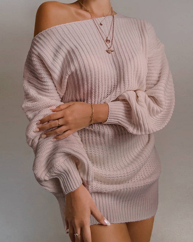 Casual Knitted Mini Dress Women Autumn Winter Sweaters Balloon Long Sleeve Knitwear Women's Dresses Loose Jersey