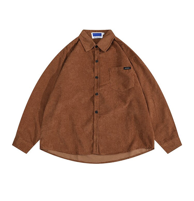 Men Corduroy Vintage Harajuku Shirts 2023 Autumn Mens Korean Fashions Button Up Shirts Male Long Sleeve Black Shirt 2XL
