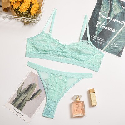 Damen Dessous-Sets Sexy Einfarbig Transparent Floral Bügel-BH Mode Durchsichtige Patchwork-Slips