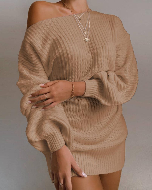 Casual Knitted Mini Dress Women Autumn Winter Sweaters Balloon Long Sleeve Knitwear Women's Dresses Loose Jersey