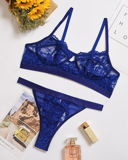 Damen Dessous-Sets Sexy Einfarbig Transparent Floral Bügel-BH Mode Durchsichtige Patchwork-Slips