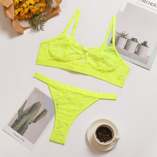 Damunderklädesset Sexiga Enfärgade Transparenta Blommor Bygel Behå Mode Genomskinliga Patchwork-trosor