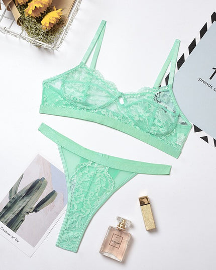 Damen Dessous-Sets Sexy Einfarbig Transparent Floral Bügel-BH Mode Durchsichtige Patchwork-Slips