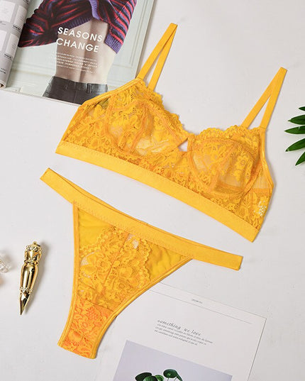 Damen Dessous-Sets Sexy Einfarbig Transparent Floral Bügel-BH Mode Durchsichtige Patchwork-Slips