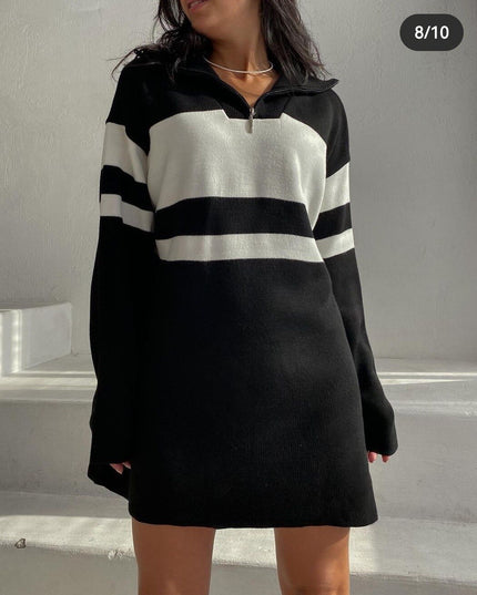 Pullover Turtleneck Knit Striped Sweater Long Sleeve Knitwear Jumper Half Zip Up Oversized Knitted Long Sweaters For Women