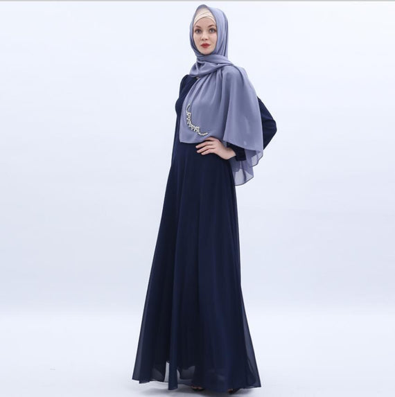 Simple style thicker chiffon Muslim Robe syari female Dubai fake two pieces full Muslim abaya Arab Worship