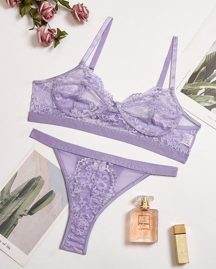Damen Dessous-Sets Sexy Einfarbig Transparent Floral Bügel-BH Mode Durchsichtige Patchwork-Slips
