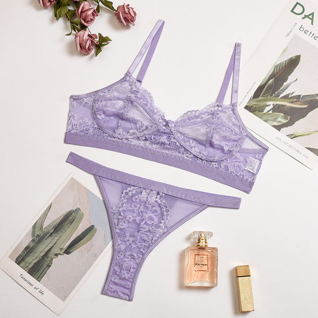 Damunderklädesset Sexiga Enfärgade Transparenta Blommor Bygel Behå Mode Genomskinliga Patchwork-trosor