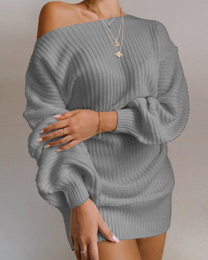 Casual Knitted Mini Dress Women Autumn Winter Sweaters Balloon Long Sleeve Knitwear Women's Dresses Loose Jersey