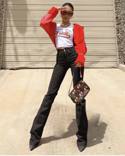 Fashion Hollow Flare Pants Denim Jeans for Woman High Waist Bottom Streetwear Long Trousers Pants Jeans Bodycon