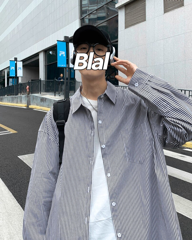 Men Korean Fashions Long Sleeve Shirts 2023 Spring Mens Striped Blue Vintage Shirt Male Cotton Button Up Blouse 5XL
