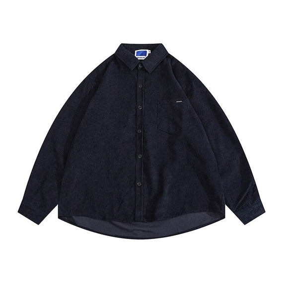 Men Corduroy Vintage Harajuku Shirts 2023 Autumn Mens Korean Fashions Button Up Shirts Male Long Sleeve Black Shirt 2XL