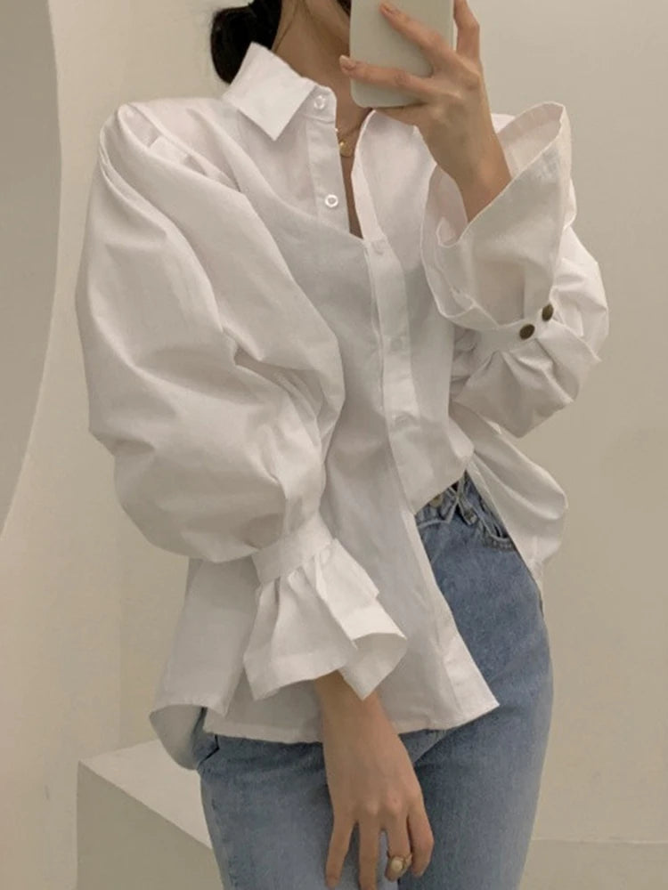 Niche Designer Solid Color Puff Sleeve Shirts And Blouses Women Casual Temperament Versatile Shirt Female