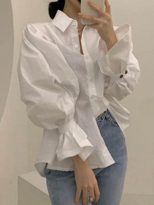 Niche Designer Solid Color Puff Sleeve Shirts And Blouses Women Casual Temperament Versatile Shirt Female