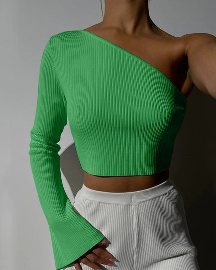 Autumn Asynnetrical Knit Long Sleeve Slim Tops for Women Fashion Solid Y2K Cropped Top Tees T-Shirts Basic Clothes