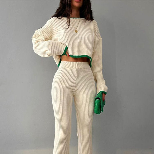 Fashion Knit Sweaters 2 Piece Sets Elegant Outfits for Women Casual Top and Pants Slit Sets Matching Sets Clothes