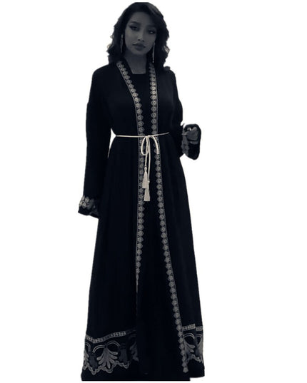 Ramadan Eid Djellaba Abaya Dubai Fashion Two Pieces Suits Muslim Dress Silky Robes Embroidery Muslim Islam Abaya