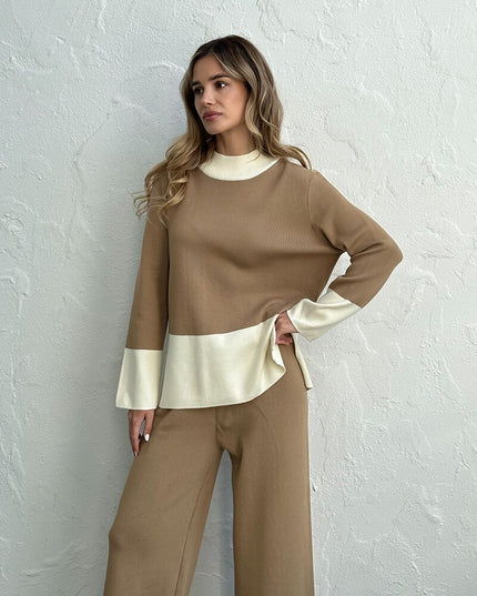 Knit Slit Sweater Matching Sets 2 Piece Knit Pant Suit Casual Knitted Two Piece Women Sets Winter Tracksuit Women Two Piece Set