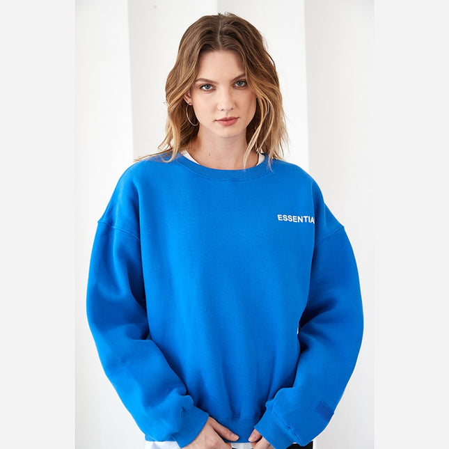 Light Blue Grey Cotton Fleece Oversize Long Sleeve Streetwear Sweatshirts Vintage Brand Pullover Warm Crewneck Sweatshirt Women