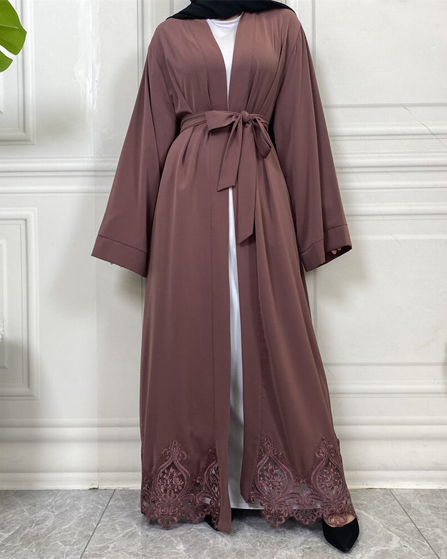 Djellaba Lace Embroidery Muslim Dress Dubai Fashion Satin Abaya Dubai Muslim Kimono Islam Robe