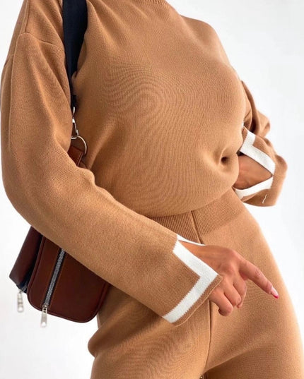 Casual Solid Knitted Tracksuit Two Piece Sets Women Outifits Fall Winter Sexy Knit Set Women Wide Leg Pants Suits For Women
