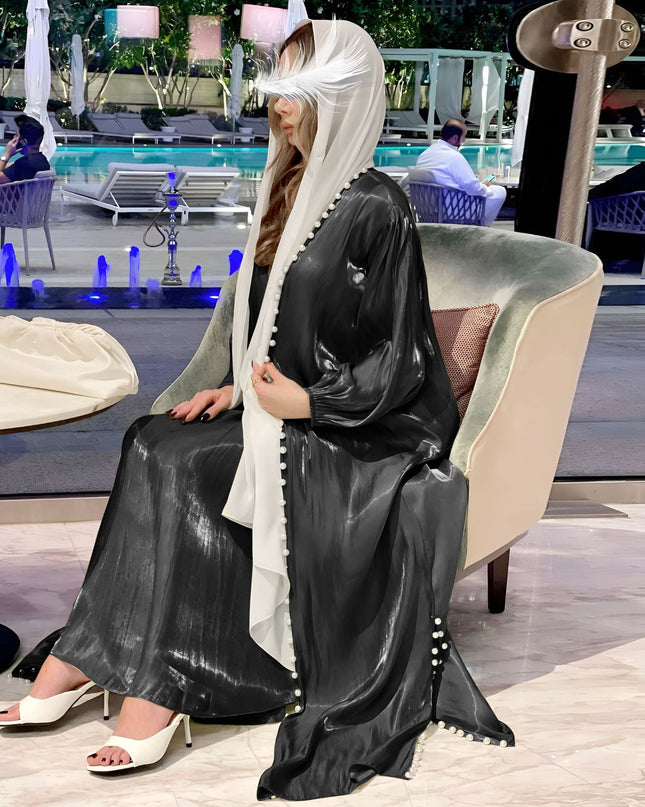 Elegant Muslim Stes Dress: 2-Piece Shiny Djellaba Suit for Modest Women