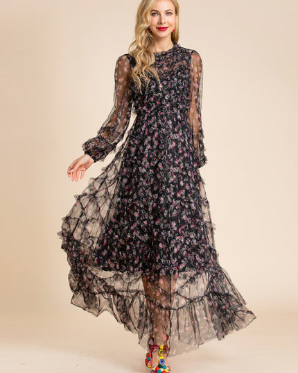Boho Summer Floral Formal Occasion Evening Prom Dresses Long Sleeve Elegant Sexy Lace Maxi Long Cocktail Party Dresses For Women