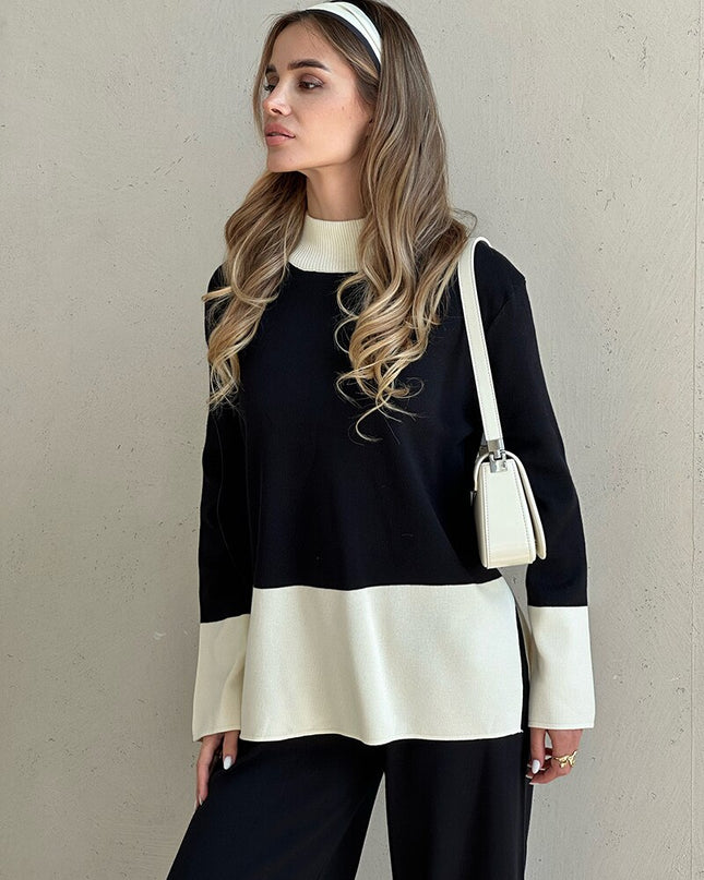 Knit Slit Sweater Matching Sets 2 Piece Knit Pant Suit Casual Knitted Two Piece Women Sets Winter Tracksuit Women Two Piece Set