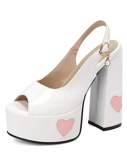 Women Sandals Peep Toe Ultrahigh Heel 14.5cm Platform 4.5cm Back Buckle Strap Heart Sexy Party Shoes Big