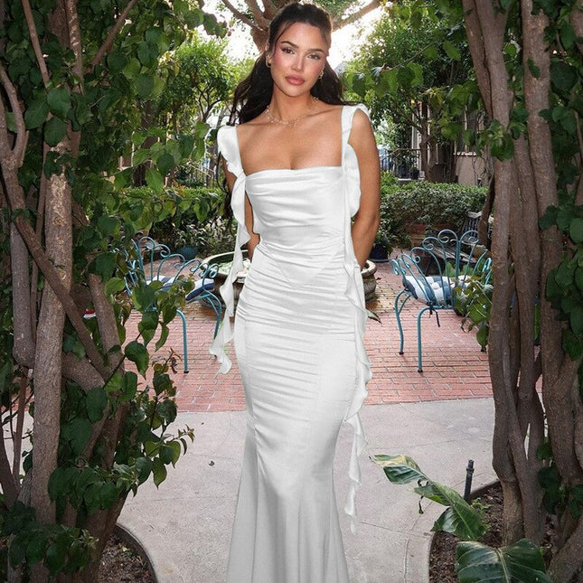 Ribbon Sexig Rygglös Sommar Maxiklänning Modeoutfits Elegant Ärmlös Festklänning Klubb Klänningar med Slits