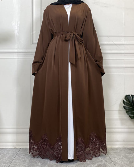 Djellaba Lace Embroidery Muslim Dress Dubai Fashion Satin Abaya Dubai Muslim Kimono Islam Robe