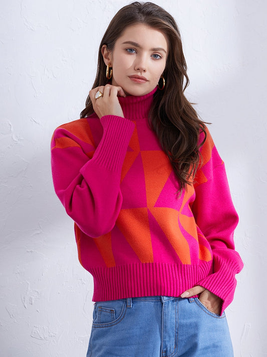 Turtleneck Knitted Sweater Women Long Sleeve Oversize Ribbed Knitwear Sweater Hign Neck Warm Winter Sweater For Women