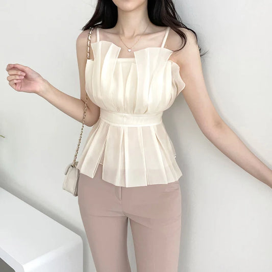 Elegant Pleated Tank Top for Women - Perfect for Spring and Summer