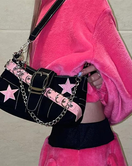 Pink Star Women's Small Shoulder Bag Hot Cool Girls Fashion Matt Leather Female Underarm