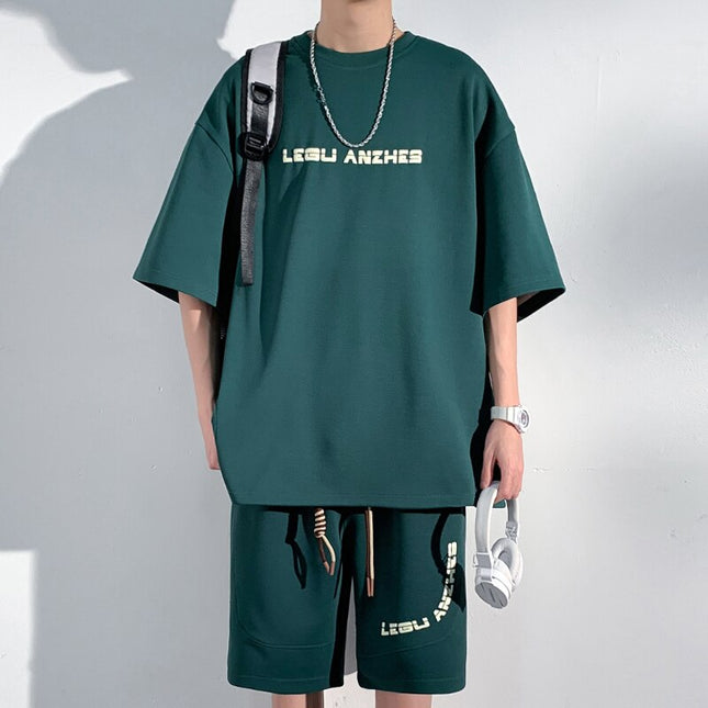 Y2k 2 Piece Sets Men Outfit 2023 Summer Vintage Short Sleeve T-shirts Korean Fashions Basketball Suit Set Tracksuits