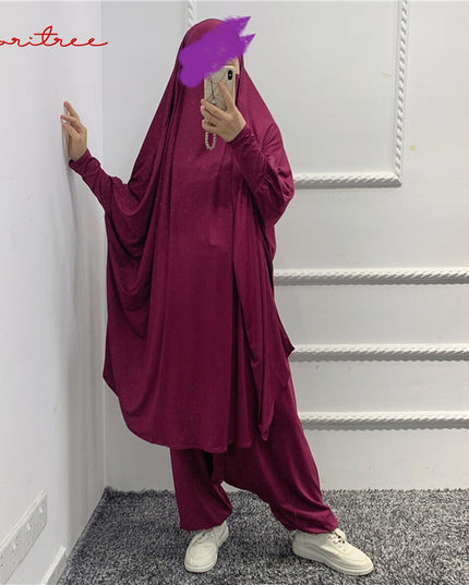 Islamic Hoodie Muslim Dresses Suits Prayer Abaya Jilbab Abaya with harem pants abaya Full Cover 2pcs sets Islamic Clothes