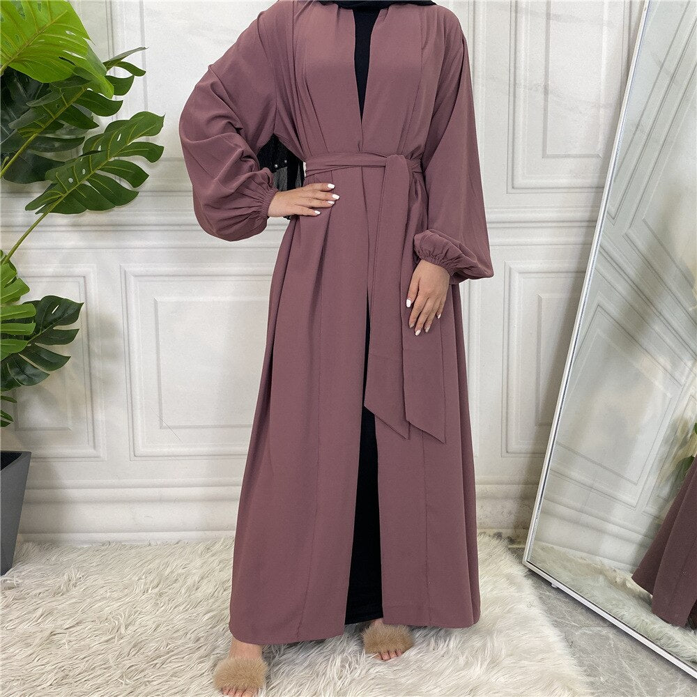 Fashion Simple Elastic Sleeved Djellaba Muslim Dress Dubai Full Length Soft Abaya Dubai Turkey Muslim Islam Robe With Belt