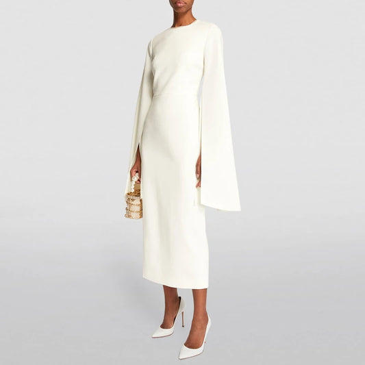 Minimalist High End Evening Dresses For Women Long Sleeve High Waist Causal Loose Vent Dress Female Fashion 3WQ8790