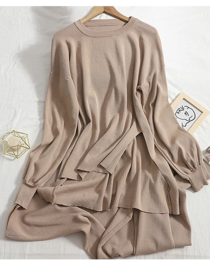 Casual Two Piece Women Knitted Set Wide Leg Pants Suit Sweater Sets Womens Outfits Knit 2 Piece Tracksuit Matching Set Women