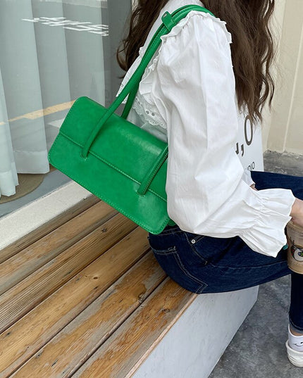 Retro Simple Women's Underarm Bag Vintage Green Ladies Square Shoulder