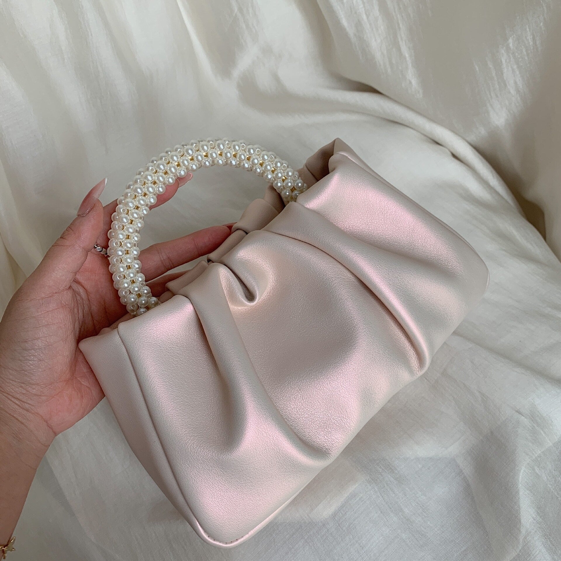 Sweet Pearl Handle Women's Small Shoulder Bags Pleated