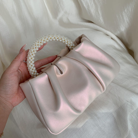Sweet Pearl Handle Women's Small Shoulder Bags Pleated