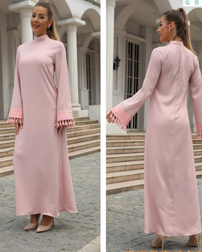 Fashion Tassel Sleeve Long Muslim Dress Kaftan Dress Abaya Dubai Luxury Muslim Full Sleeved  Inside dress Abayas