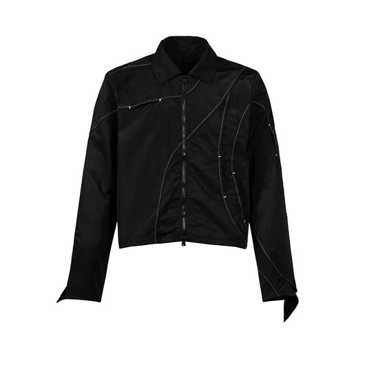 Men's Oversized Streetwear Denim Coat with Unique Line Painted Design
